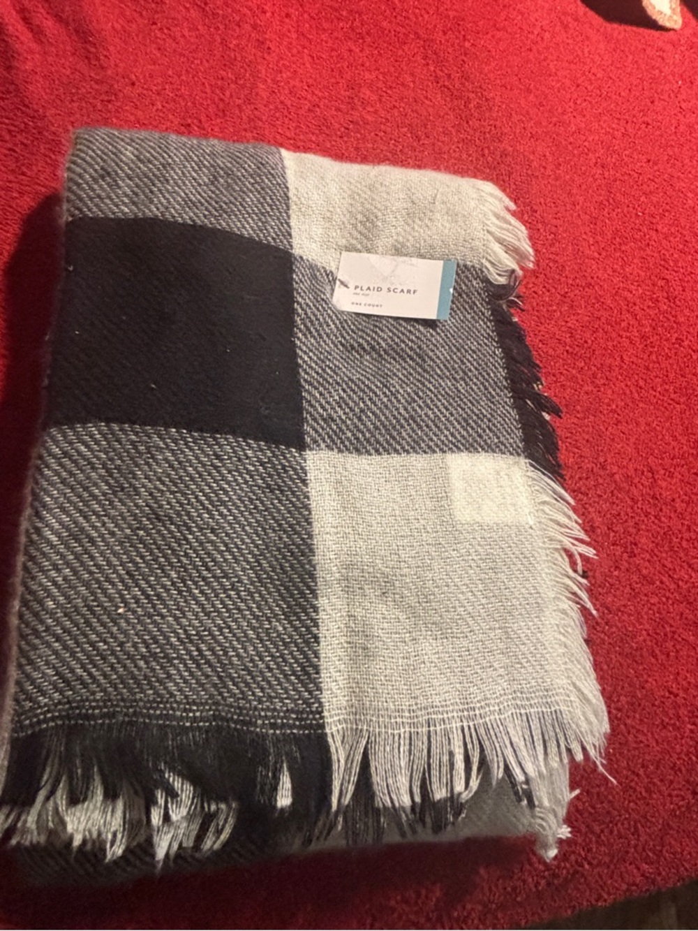 Black and Light Gray Plaid Scarf. NWT